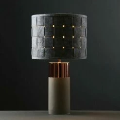MINISUN Cement / Stone & Copper Table Lamp + Grey Felt Weave Light Shade - No Bulb -MINISUN Shop 13776589 2
