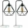 MINISUN 2 X LED Talisman Marble Base Table Lamps In Brushed Chrome - Black Shades - Including LED Bulb -MINISUN Shop 13776596 1