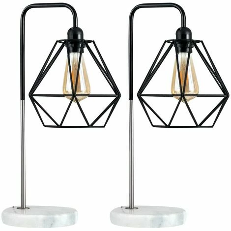 MINISUN 2 x LED Talisman Marble Base Table Lamps in Brushed Chrome - Black Shades - Including LED Bulb MINISUN 2 X LED Talisman Marble Base Table Lamps In Brushed Chrome - Black Shades - Including LED Bulb -MINISUN Shop 13776596 1