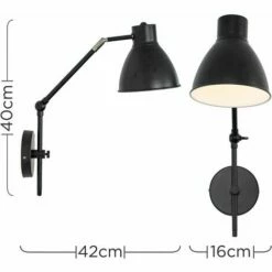 MINISUN 2 X Black Stem Wall Light Fittings + Adjustable Shade, Plug, Cable & Switch - No Bulbs -MINISUN Shop 13776600 4