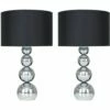 MINISUN 2 X Chrome Stacked Balls Touch Table Lamps + Black Faux Silk Shade + 5W LED Dimmable Bulbs Warm White -MINISUN Shop 13776628 1