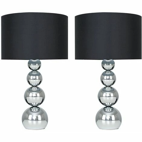 MINISUN 2 x Chrome Stacked Balls Touch Table Lamps + Black Faux Silk Shade + 5W LED Dimmable Bulbs Warm White MINISUN 2 X Chrome Stacked Balls Touch Table Lamps + Black Faux Silk Shade + 5W LED Dimmable Bulbs Warm White -MINISUN Shop 13776628 1