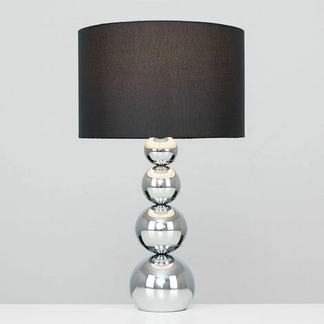 MINISUN 2 x Chrome Stacked Balls Touch Table Lamps + Black Faux Silk Shade + 5W LED Dimmable Bulbs Warm White MINISUN 2 X Chrome Stacked Balls Touch Table Lamps + Black Faux Silk Shade + 5W LED Dimmable Bulbs Warm White -MINISUN Shop 13776628 2