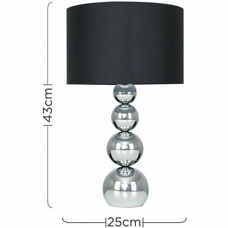 MINISUN 2 x Chrome Stacked Balls Touch Table Lamps + Black Faux Silk Shade + 5W LED Dimmable Bulbs Warm White MINISUN 2 X Chrome Stacked Balls Touch Table Lamps + Black Faux Silk Shade + 5W LED Dimmable Bulbs Warm White -MINISUN Shop 13776628 4