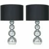 MINISUN 2 X Chrome Stacked Balls Touch Table Lamps + Black Faux Silk Shade -MINISUN Shop 13776629 1