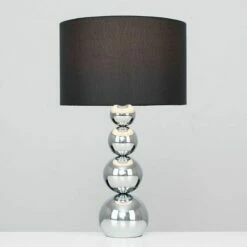 MINISUN 2 X Chrome Stacked Balls Touch Table Lamps + Black Faux Silk Shade -MINISUN Shop 13776629 2