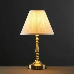 MINISUN 2 X Vintage Antique Brass Touch Table Lamps With Pleated Cream Shade - No Bulbs -MINISUN Shop 13776646 2