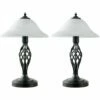 MINISUN 2 X Barley Twist Table Lamps With Frosted Alabaster Shades - Satin Black - No Bulb -MINISUN Shop 13776650 1