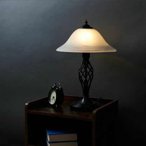 MINISUN 2 x Barley Twist Table Lamps With Frosted Alabaster Shades - Satin Black - No Bulb MINISUN 2 X Barley Twist Table Lamps With Frosted Alabaster Shades - Satin Black - No Bulb -MINISUN Shop 13776650 3