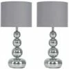 MINISUN 2 X Chrome Stacked Balls Touch Table Lamps + Grey Shade + 5W LED Dimmable Bulbs Warm White -MINISUN Shop 13776655 1