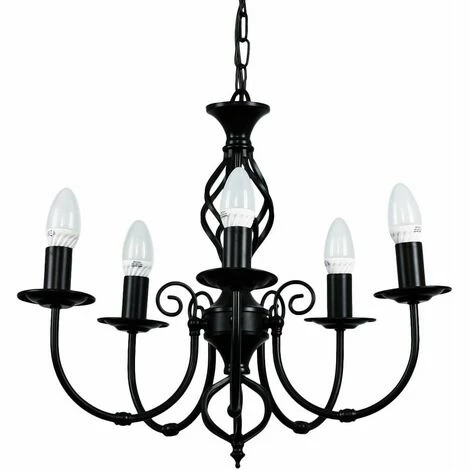 MINISUN Barley Twist 5 Way Ceiling Light + 4W Cool White LED Candle Bulbs - Black MINISUN Barley Twist 5 Way Ceiling Light + 4W Cool White LED Candle Bulbs - Black -MINISUN Shop 13776713 1