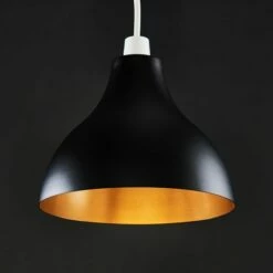 MINISUN Black & Gold Metal Ceiling Pendant Light Shade + 6W LED GLS Bulb - Warm White -MINISUN Shop 13776718 2