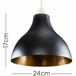 MINISUN Black & Gold Metal Ceiling Pendant Light Shade + 6W LED GLS Bulb - Warm White -MINISUN Shop 13776718 4