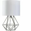 MiniSun - Modern Geometric Bedside Table Lamp With 4W Golfball LED Bulb - Brushed Chrome & White -MINISUN Shop 13776734 1