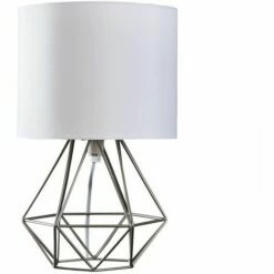 MiniSun - Modern Geometric Bedside Table Lamp With 4W Golfball LED Bulb - Brushed Chrome & White