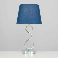 MINISUN Dimmable Chrome Touch Table Lamp + Tapered Fabric Shade - Navy Blue - No Bulb -MINISUN Shop 13852178 2