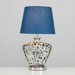 MINISUN Silver Lattice Vase Table Lamp With Lampshade - Navy Blue - No Bulb -MINISUN Shop 13852186 2
