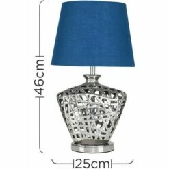MINISUN Silver Lattice Vase Table Lamp With Lampshade - Navy Blue - No Bulb -MINISUN Shop 13852186 4