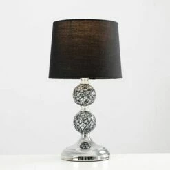 MINISUN Mosaic Crackle Glass Ball Table Lamp Chrome Fabric Shade - Black - No Bulb -MINISUN Shop 14054914 2