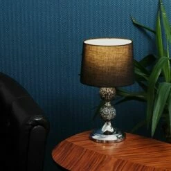 MINISUN Mosaic Crackle Glass Ball Table Lamp Chrome Fabric Shade - Black - No Bulb -MINISUN Shop 14054914 3
