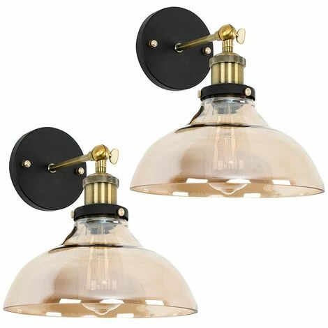 MINISUN 2 x Black / Gold Wall Light Fittings + Glass Wide Shade + 4W LED Filament Bulbs Warm White MINISUN 2 X Black / Gold Wall Light Fittings + Glass Wide Shade + 4W LED Filament Bulbs Warm White -MINISUN Shop 14055023 1
