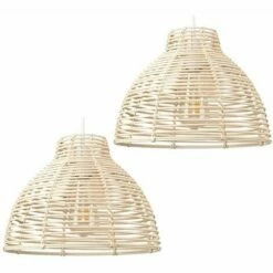 MINISUN 2 X Cream Wicker Rattan Basket Ceiling Pendant Light Shades