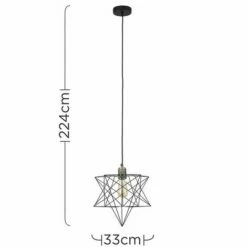MINISUN Antique Brass Ceiling Pendant Light + Black Geometric Star Shade - No Bulb -MINISUN Shop 14193362 4