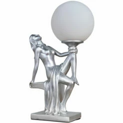 MINISUN Vintage Table Lamp Woman Art Deco With Glass Shade - Silver - Including LED Bulb
