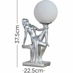 MINISUN Vintage Table Lamp Woman Art Deco With Glass Shade - Silver - Including LED Bulb -MINISUN Shop 14308573 4