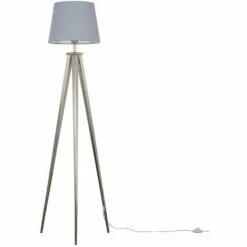 Front Page 20 MINISUN Tripod Floor Lamp In Brushed Chrome With A Tapered Shade - Grey