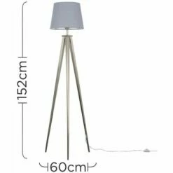 MINISUN Tripod Floor Lamp In Brushed Chrome With A Tapered Shade - Grey -MINISUN Shop 14350941 4