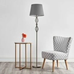 MINISUN Double Twist Floor Lamp In Brushed Chrome With Tapered Shade - Grey -MINISUN Shop 14350946 3