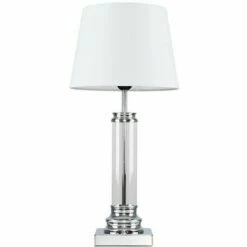MINISUN Glass Column Touch Table Lamp Small Tapered Shade - White