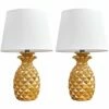 MINISUN 2 X Pineapple Table Lamps In Gold With Tapered Shades - White -MINISUN Shop 14658970 1