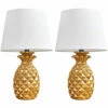 MINISUN 2 X Pineapple Table Lamps In Gold With Tapered Shades & 4W Globe LED Bulbs - White -MINISUN Shop 14658971 1