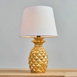 MINISUN 2 X Pineapple Table Lamps In Gold With Tapered Shades & 4W Globe LED Bulbs - White -MINISUN Shop 14658971 2