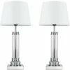 MINISUN 2 X Clear Glass Column Touch Table Lamps With White Shades - No Bulbs -MINISUN Shop 14658978 1