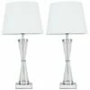 MINISUN 2 X Chrome Hourglass Table Lamps With A Tapered Shades - White - No Bulb