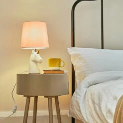 MINISUN 2 X White & Gold Ceramic Unicorn Table Lamps Pink Light Shade - No Bulb -MINISUN Shop 14837311 2
