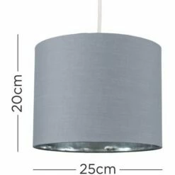 MINISUN Ceiling Pendant Light Shade Reni Fabric Drum Lampshade - Grey & Chrome - 25cm -MINISUN Shop 14914482 4