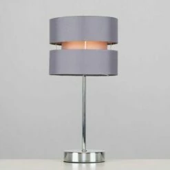 MINISUN 2 X Chrome Table Lamps With Grey Shades - Add LED Bulbs -MINISUN Shop 14914487 2