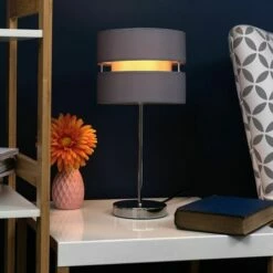 MINISUN 2 X Chrome Table Lamps With Grey Shades - Add LED Bulbs -MINISUN Shop 14914487 3