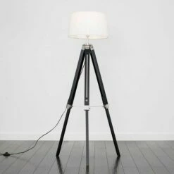 MINISUN Clipper Tripod Floor Lamp In Black Wood With Doretta Shade - White - No Bulb 3 MINISUN Clipper Tripod Floor Lamp In Black Wood With Doretta Shade - White - No Bulb -MINISUN Shop 15059506 2