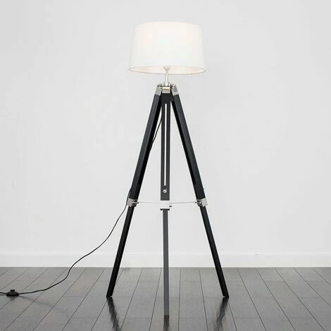 MINISUN Clipper Tripod Floor Lamp in Black Wood with Doretta Shade - White - No Bulb MINISUN Clipper Tripod Floor Lamp In Black Wood With Doretta Shade - White - No Bulb -MINISUN Shop 15059506 2