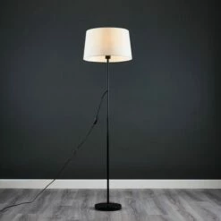 MINISUN Charlie Stem Floor Lamp In Black With Doretta Shade - White -MINISUN Shop 15059508 2