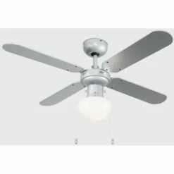 MINISUN 42" Metal Grey Ceiling Fan With Frosted Opal Glass Light Shade & 4 X Reversible Silver / Black Blades - With Remote Control -MINISUN Shop 15378148 2