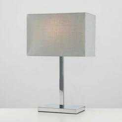 MINISUN Chrome Tube Stem Table Lamp Grey Fabric Rectangle Shade - No Bulb -MINISUN Shop 15378242 2