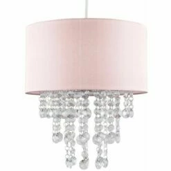 MINISUN Pink Ceiling Pendant Light Shade With Clear Acrylic Jewel Droplets - No Bulb