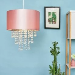 MINISUN Pink Ceiling Pendant Light Shade With Clear Acrylic Jewel Droplets - No Bulb 4 MINISUN Pink Ceiling Pendant Light Shade With Clear Acrylic Jewel Droplets - No Bulb -MINISUN Shop 15378316 3