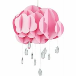 Front Page 25 MINISUN Pink Layered Rain Cloud Ceiling Pendant Light Shade With Acrylic Jewel Raindrop Water Droplets - No Bulb